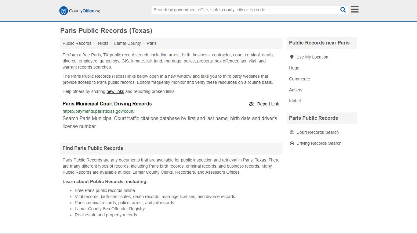 Public Records - Paris, TX (Business, Criminal, GIS, Property & Vital ...